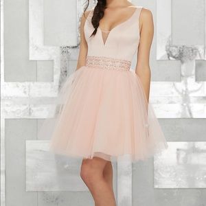 Blush Deep V Prom Dress